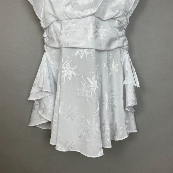 Vintage 80s Dress Floral Mini Ruffles Iridescent Women Beach Wedding Reception - Picture 4 of 13